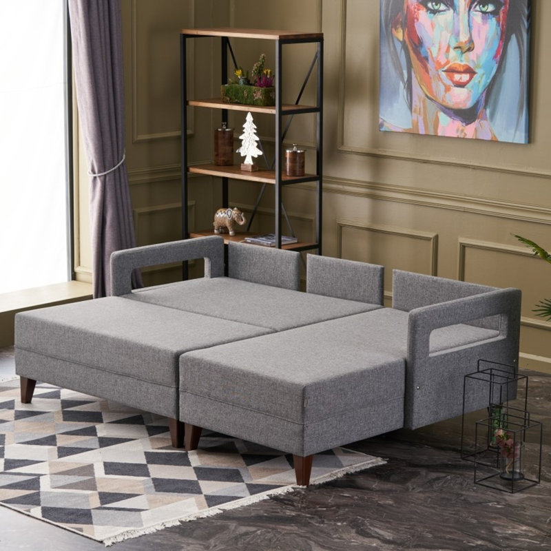 Canapé-lit et chaise longue de 59 po Zeb, 100 % polyester gris, Accoudoir à droite (vu de face)
