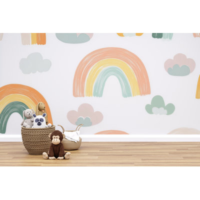 Murale arc-en-ciel - Papier peint pastel peint à la main pour chambre d'enfant et chambre d'enfant