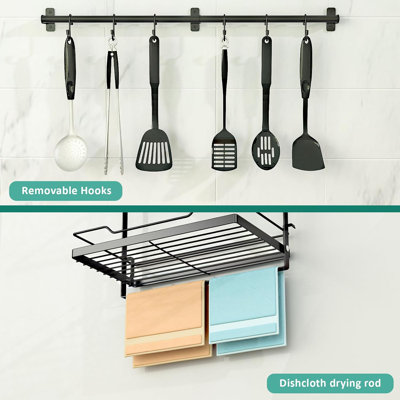 Kitchen Utensil Hanger And Spice Rack With Towel Bar, 3-In-1 Wall Mount Space Saving Metal Organizer, For Kitchen Coffee Bar Pantry Bathroom Garage