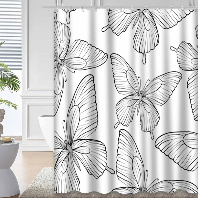 Rideau de douche blanc imperméable, rideaux de douche pour la salle de bain avec 12 crochets, 72" L x 84" W