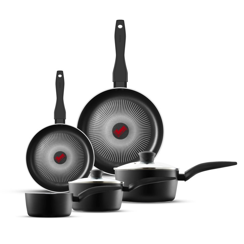 Tower T700314 SmartStart Gourmet 5 Piece Cookware Set with Easy Clean Aeroglide Non-Stick Coating, Oven Safe, Long Lasting, PFOA Free