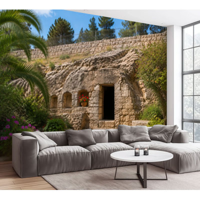 Wall Mural Peel and Stick Wallpaper southwestern Garden Tomb Jerusalem Self-Adhesive Removable Contact Paper Wall Decor for Living Room Bedroom 100"H x 144"W