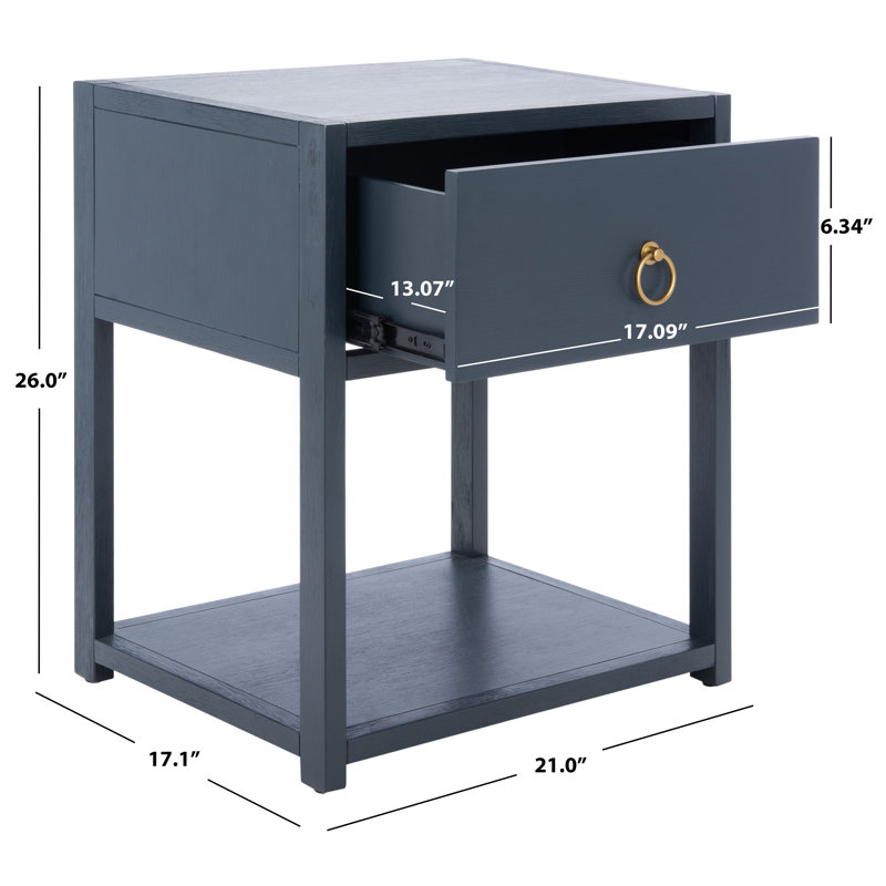 Navy and Gold Acacia Wood 1-Drawer Nightstand