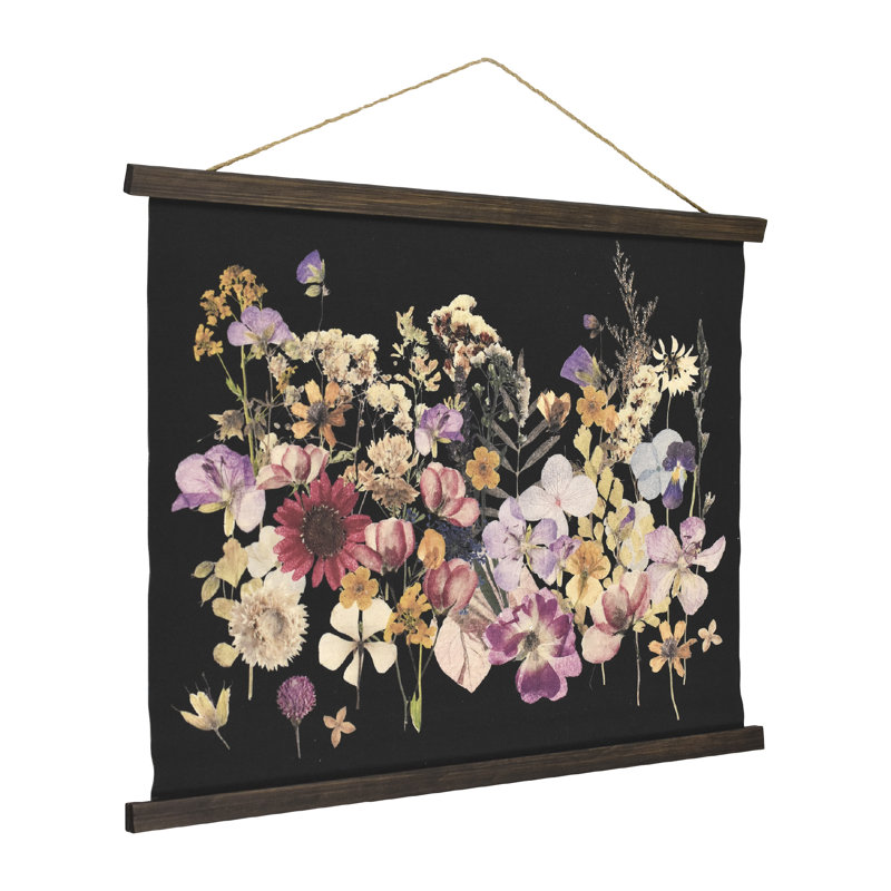  Art mural tapissé encadré de fleurs séchées - impression botanique avec bleu, jaune et rose