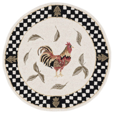 Tapis rond ivoire / noir / vert / orange tissé à la machine Abdulrhman