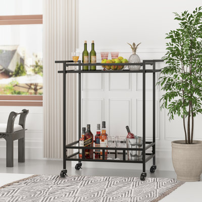 Metal Bar Cart with Mirrored Shelves