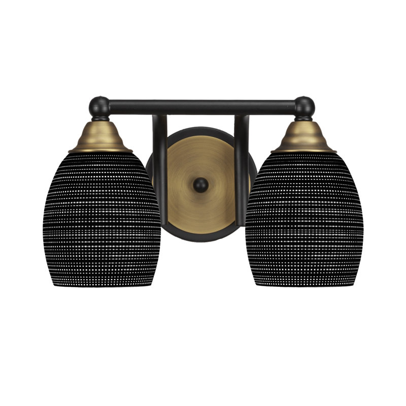 Michell 2-Light Bath Bar, Matte Black/Brass, White
