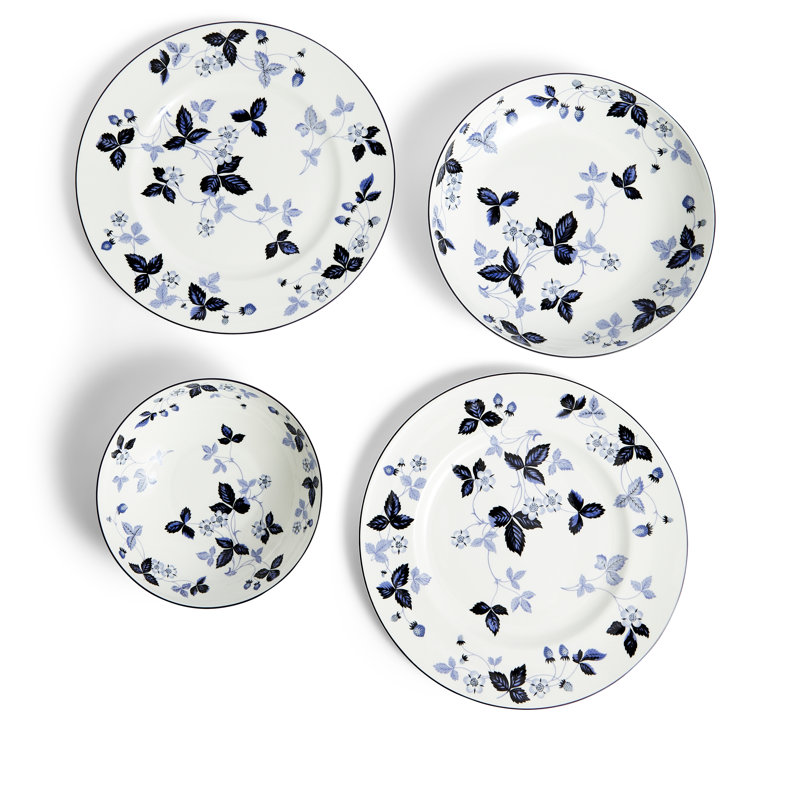 Wild Strawberry Inky Blue Dinnerware 8 Pieces