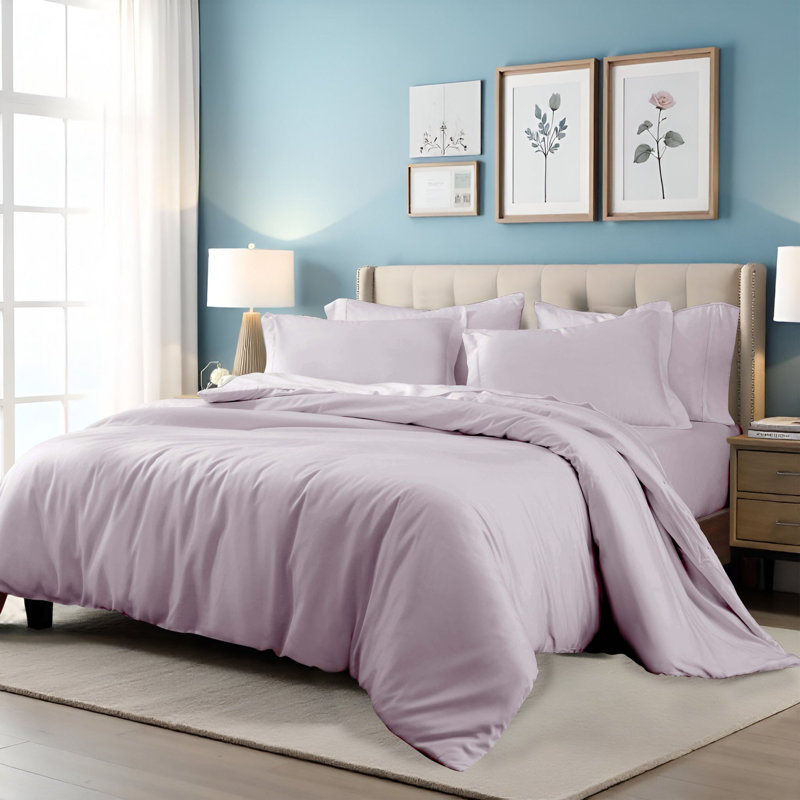 Egyptian Cotton 400 Thread Count Solid Luxury Duvet Cover Set with Pillow Shams, Lilac, Twin + 1 Sham