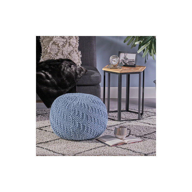 Pouf en coton Beryl, bleu sarcelle
