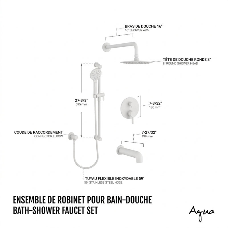 Ensemble de robinet de baignoire-douche blanc mat, Naturel