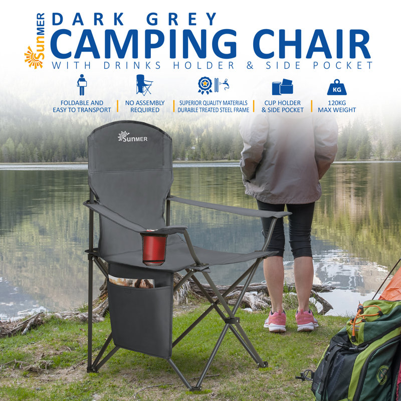 SUNMER Folding Camping Chair - Extra Wide, Dark Grey