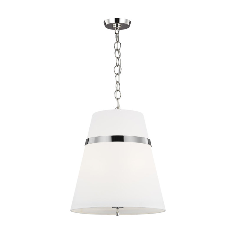 Luminaire suspendu conique unique Rory par Alexa Hampton, Nickel poli, Une lumière, H 84,5 po x l 8,13 po x P 8,13 po