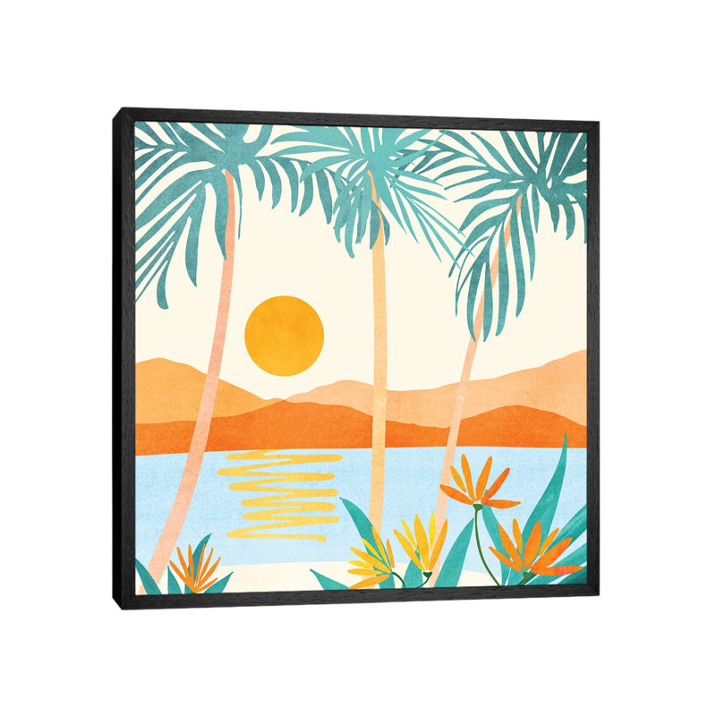 Bali Sunset - Print on Canvas, 93.98cm H x 93.98cm W x 3.81cm D, Black Floater Framed