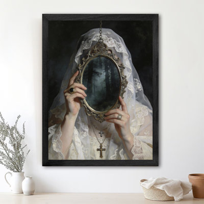 Art mural rétro noir et mystérieux, fantôme dans le miroir