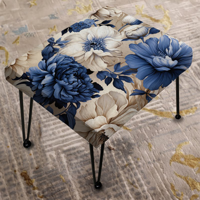 Blue Renaissance Florals Victorian Pattern VII - Floral Rectangle Ottoman
