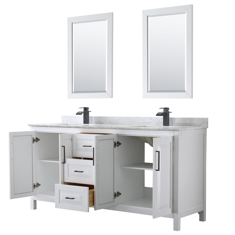 Daria 72'' W Double Vanity, Brushed Gold, White Cultured Marble, White