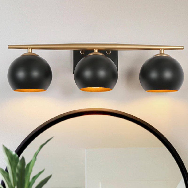Applique murale moderne à 3 lumières à intensité variable pour meuble-lavabo noir