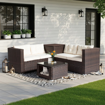 Patio 4-Piece Black Wicker Conversation Set With Malachite Green Cushions