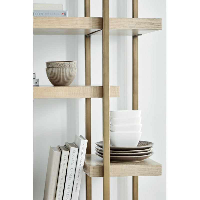 Shale and Bronze Metal Frame Etagere Bookcase