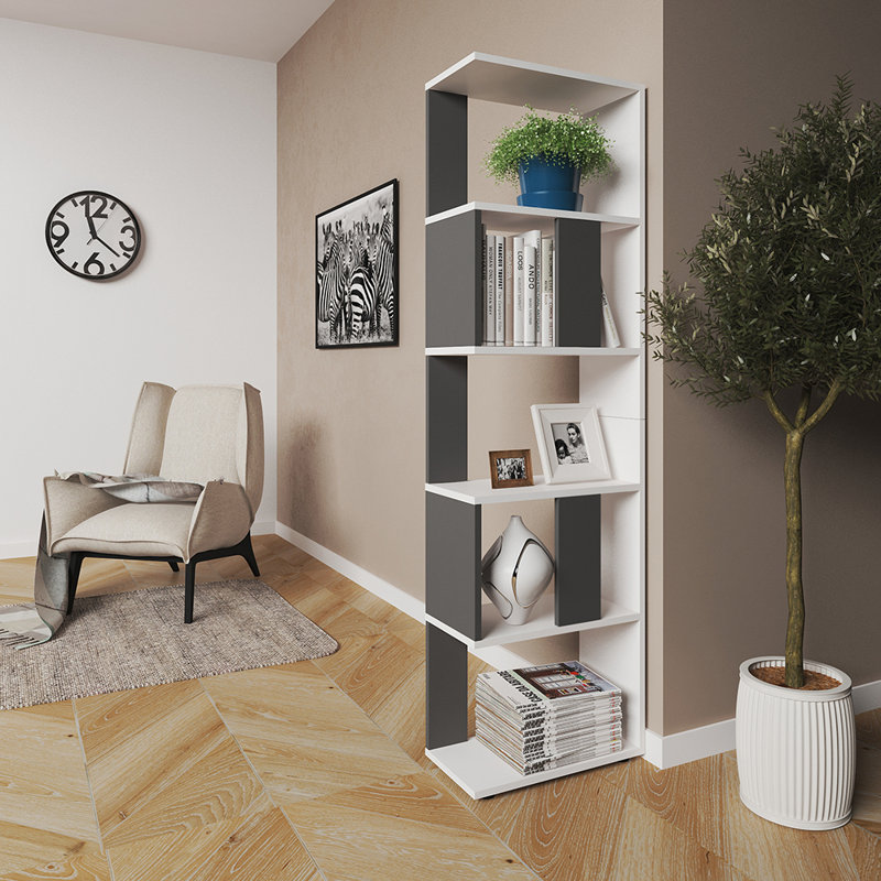 Vigue 162.6cm H Geometric Bookcase, Anthracite, 162.6cm H x 45cm W x 23.6cm D