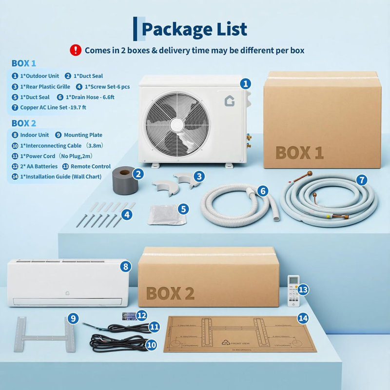 12 000 BTU Mini Split AC, avec pompe à chaleur, couverture de 750 pieds carrés, 115 V, 12000 BTU