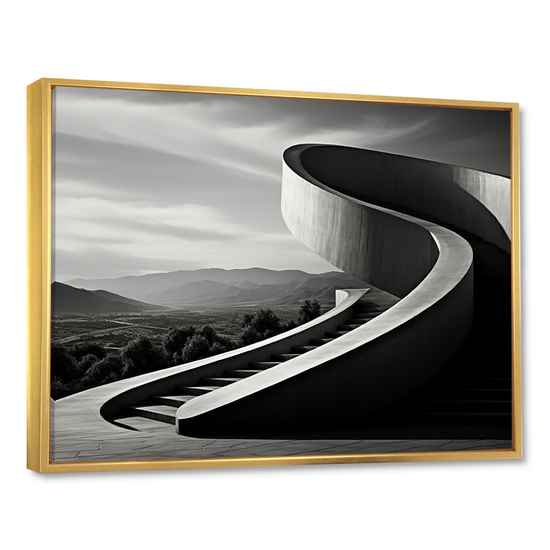 " Serpentine Solitude Staircase ", 34" H x 44" W x 1.5" D, Gold Floater Framed