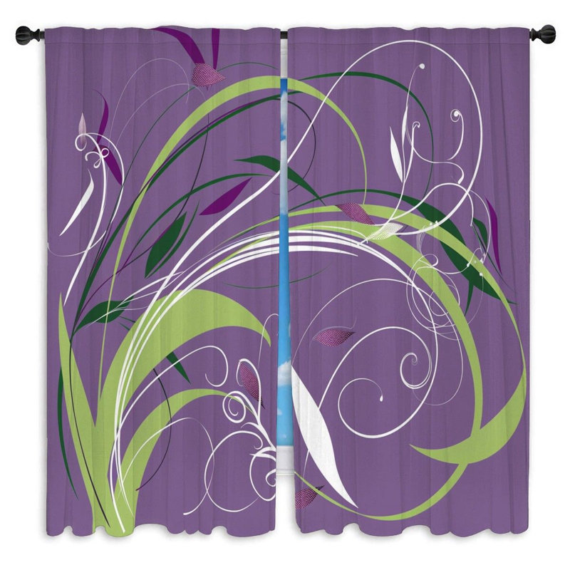 Rideaux de fenêtre à motif floral et drapés fluides - 2 panneaux, L 20 po x L 82 po