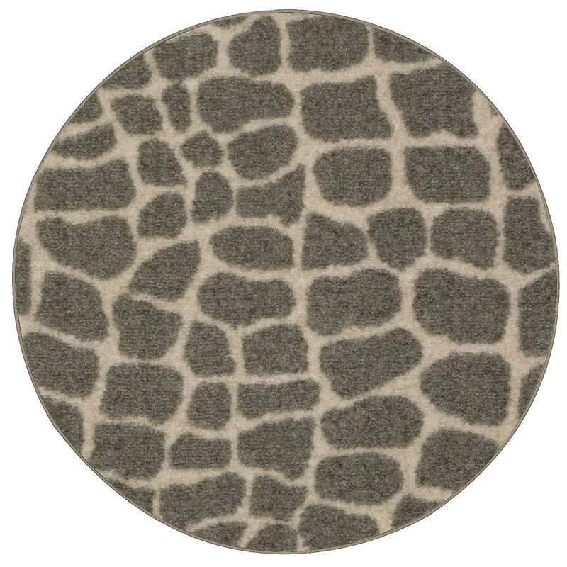 Tapis bleu sarcelle / beige à imprimé animal, Rond 10 pi