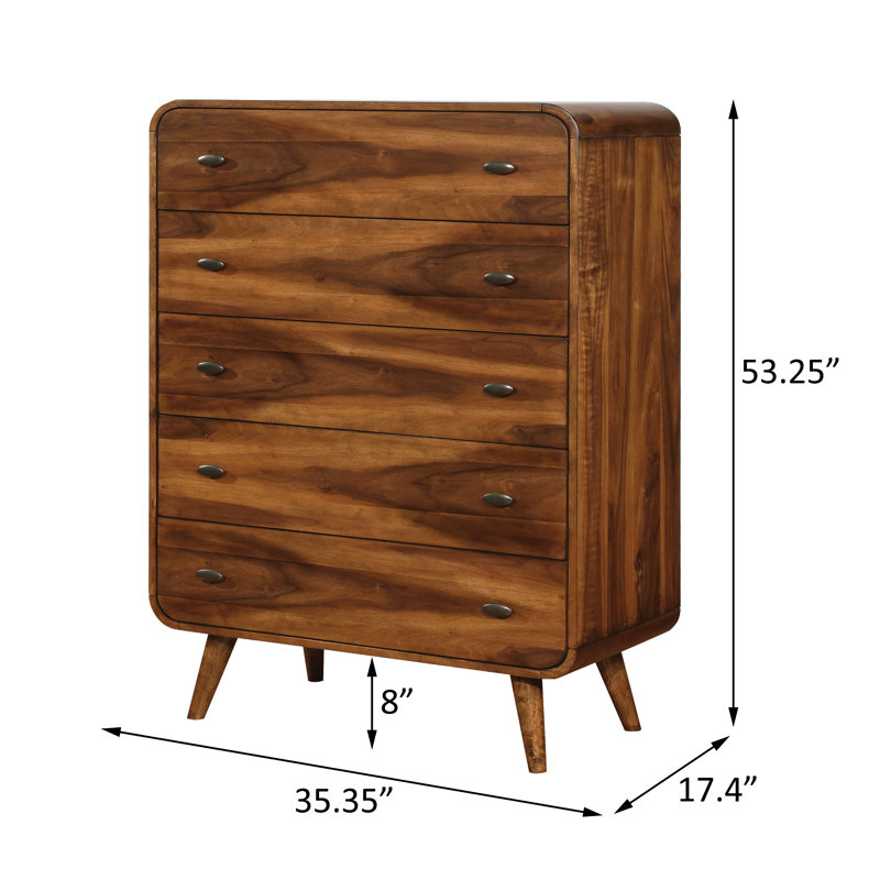 Aleksiejus Bedroom Set in Dark Walnut, King, 5 Pieces: Bed, NightStand, Dresser, Mirror, Chest