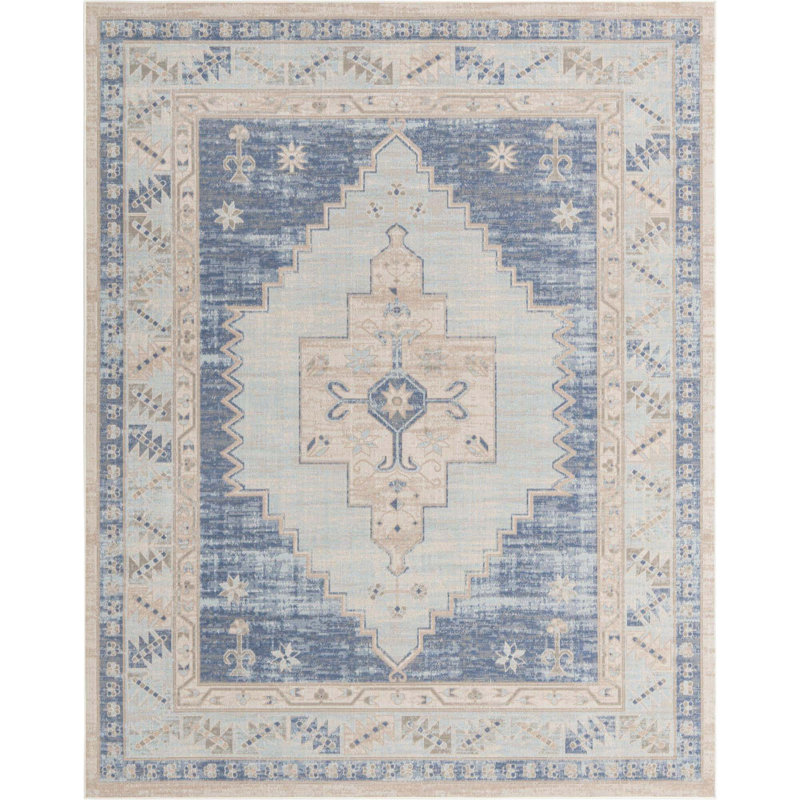 Parchette Oriental Sky Blue Area Rug, Rectangle 6' x 9'