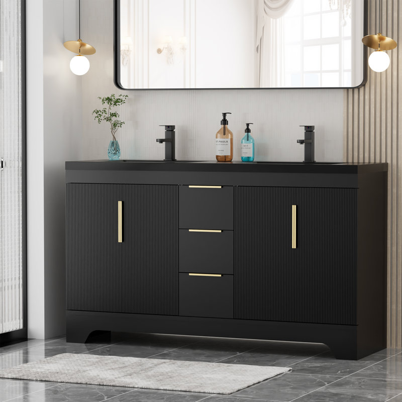 Skeen 60" Double Sink Bathroom Vanity Set With Resin Sink Top, Faucet, Assembly Required