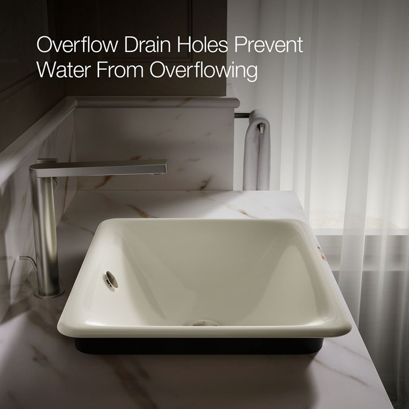 Iron Plains 6.3" Tall Metal Rectangular Bathroom Sink with Overflow, Biscuit