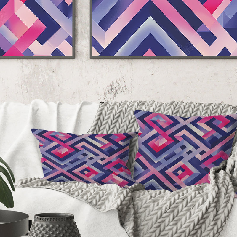 Coussin lombaire rose et bleu Midcentury Maze