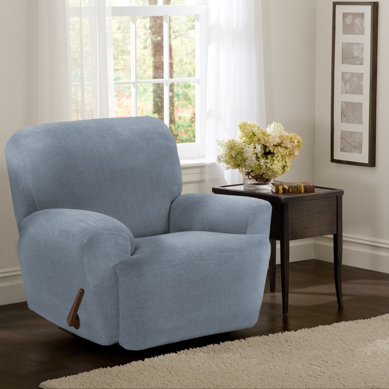 Striped Stretch T-Cushion Recliner Slipcover, Blue