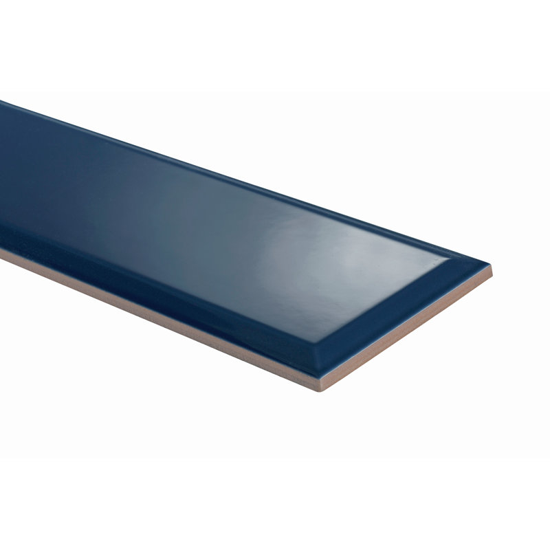 Pop Life 4"X12" Beveled Gloss Ceramic Wall Tile, Navy 