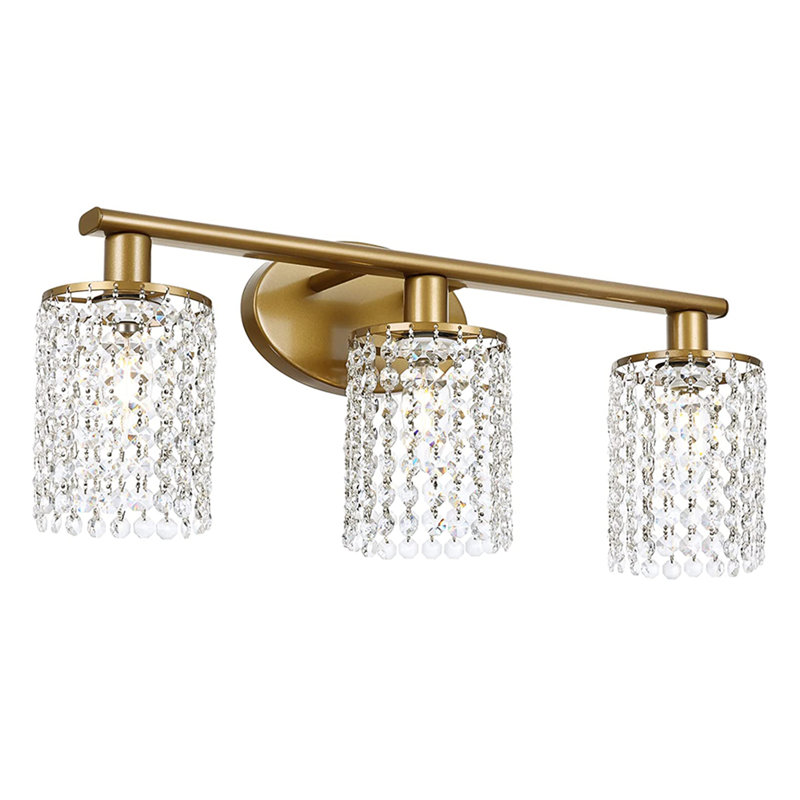 Ayushma Crystal Cylinder Dimmable Bathroom Vanity Lights, Gold, 3