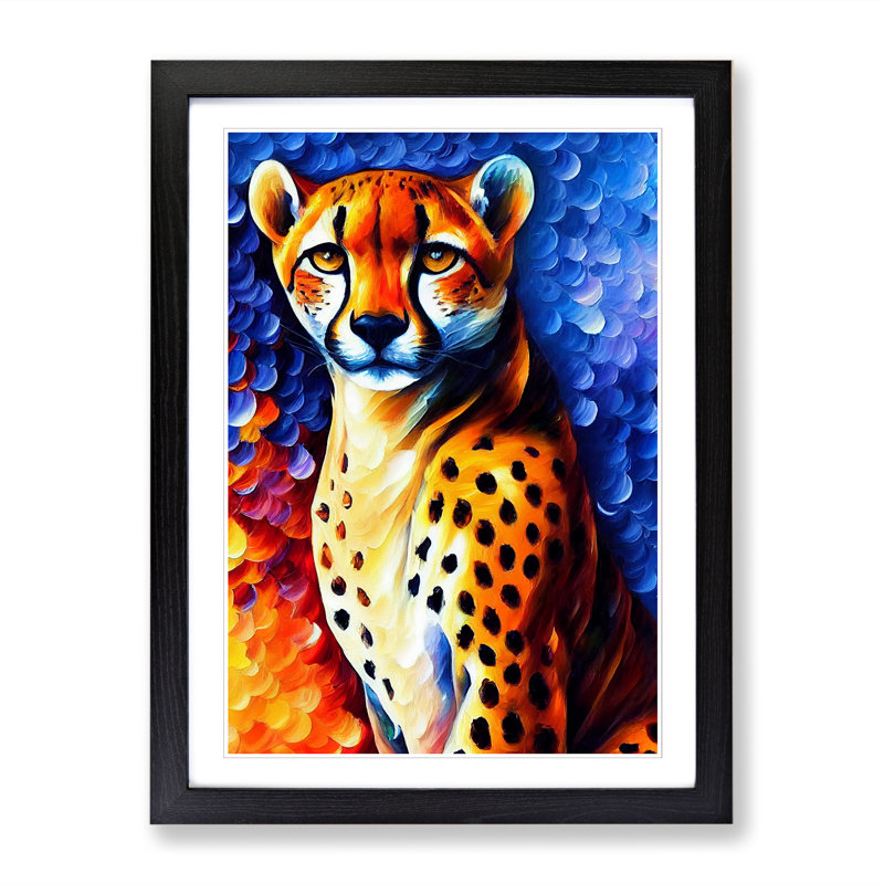 FRM-V0523-1667X Painted Cheetah Vol.2 - Picture Frame Print, 64cm H x 46cm W x 2cm D, Black
