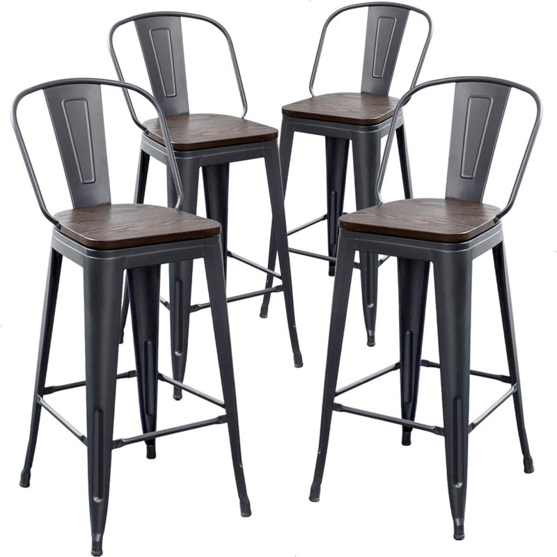 Burney Counter Stool with Metal Frame, Counter Stool (24” Seat Height), Black
