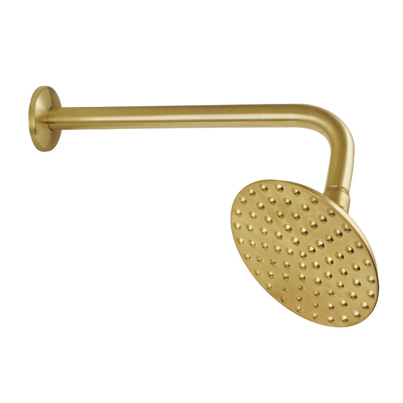 Kingston Brass Victorian 5-1/4-Inch Round Raindrop Brass Shower Head with 12-Inch Shower Arm, Brushed Brass