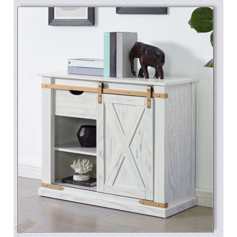 Console de style rustique antique avec accents dorés blancs avec tiroir de rangement et tablette pour le salon