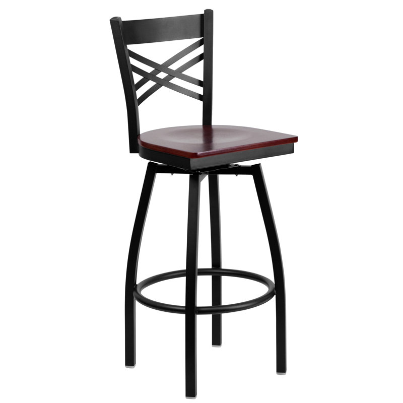 Cammie 'X'' Back Swivel Metal Barstool, Mahogany, 1