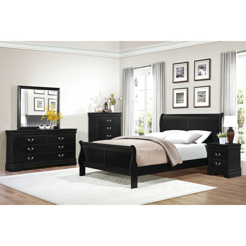 Lit double de style traditionnel noir, pièce de chambre à coucher en bois, livré avec tête de lit et rails, sommier requis, lit simple à assembler, bois pour la chambre à coucher, avec