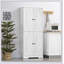 Garde-manger autoportant de style campagnard avec 4 portes de grange et tablettes réglables, blanc, parfait pour le rangement organisé et l'esthétique rustique