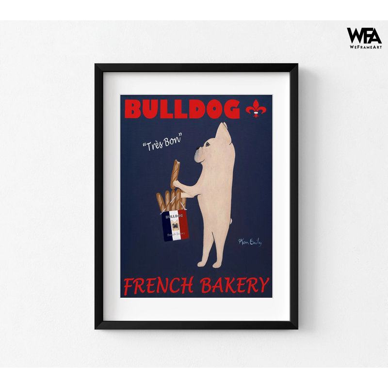 Bouledogue français boulanger par Ken Bailey, impression d'affiche de baguette miniature, Cadre noir, H 12 po x l 16 po