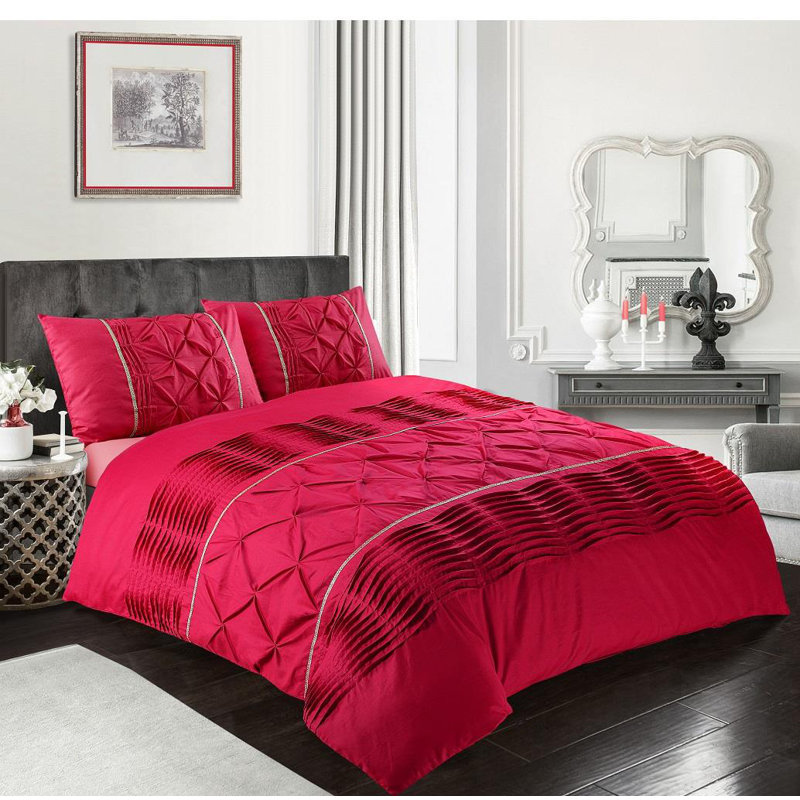 Moe Geometric Shapes Duvet Cover Set with Pillowcases, Kingsize - 2 Standard Pillowcases, Red