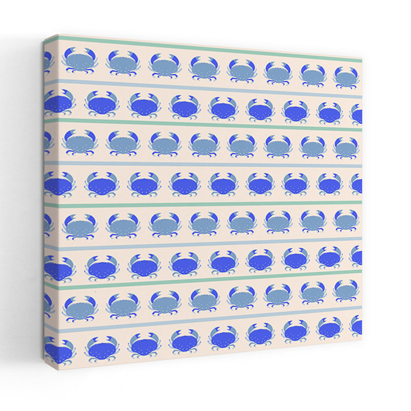 Blue Crab Stripe Whimsical Crab Coastal Wall Art, 18" H x 18" W