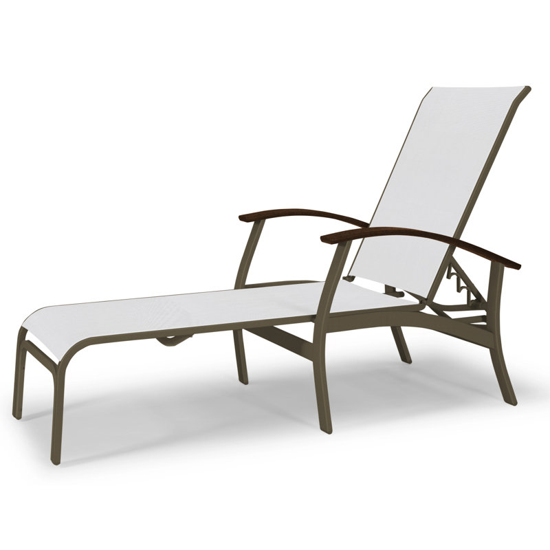 Askar Outdoor Rust-Resistant Metal Chaise Lounge, Textured Beachwood, White 6D Sunbrella®, Kona P10