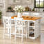 Ensemble de salle à manger de style campagnard 5 pièces avec table en bois massif de 152 cm L x 76 cm l, étagères de rangement à 3 niveaux et 4 chaises rembourrées-1185200502-1185200503
