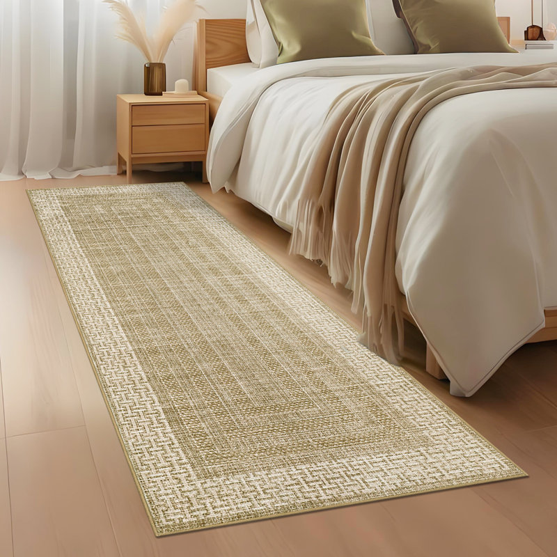 Modern Machien Washable Rugs for Living Room Soft Geometric Bordered Indoor Rug, Non Shedding Low Pile Bedroom Carpet, Contemporary Floor Mats for Nursery